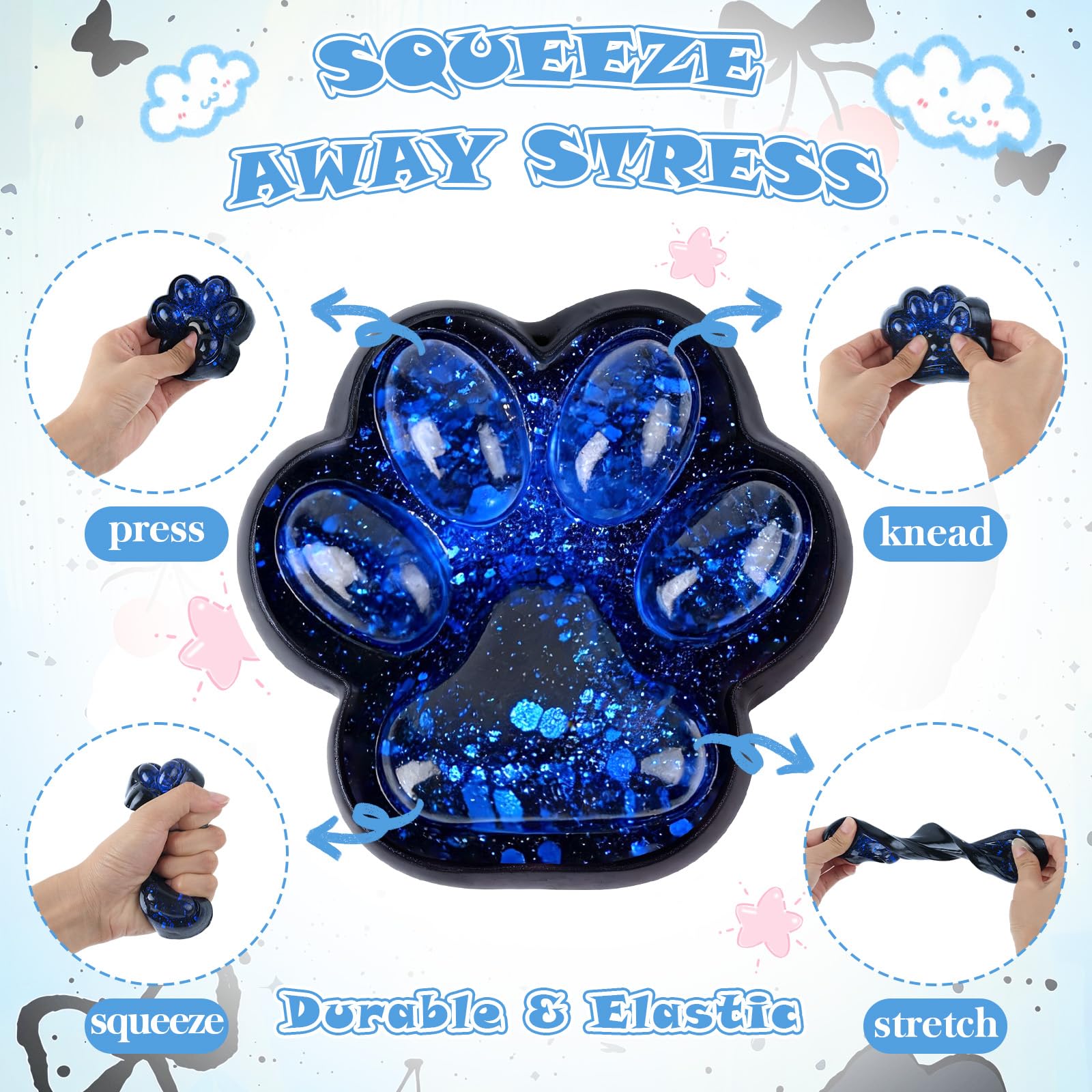 Cat Paw Squishy Stress Relief Toys, Cute Fidget Toys Squishies, Style E - Blue - Image 3