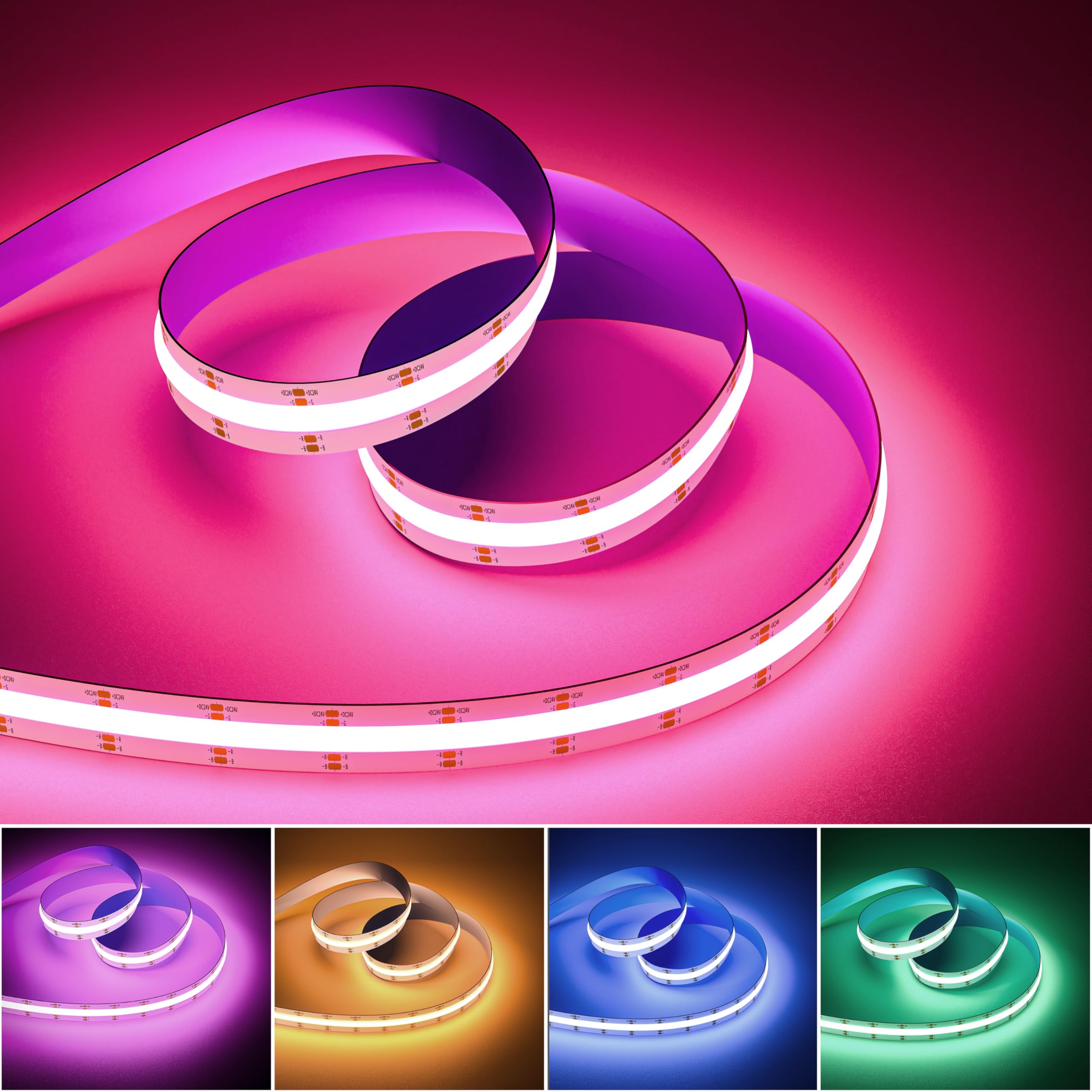OULARA RGB COB LED Streifen 10M,Multicolor Flexible Strip 24V LED Band licht für Schlafzimmer,Party DIY Dekoration(Kontroller & Adapter separat erhältlich)