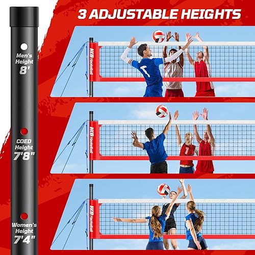 Miniatura 4 de Haokelball Outdoor Portable Heavy Duty Volleyball Net Set for Backyard with Adjustable Height Poles, Anti-Sag System, Volleyball, Pump, Boundary
