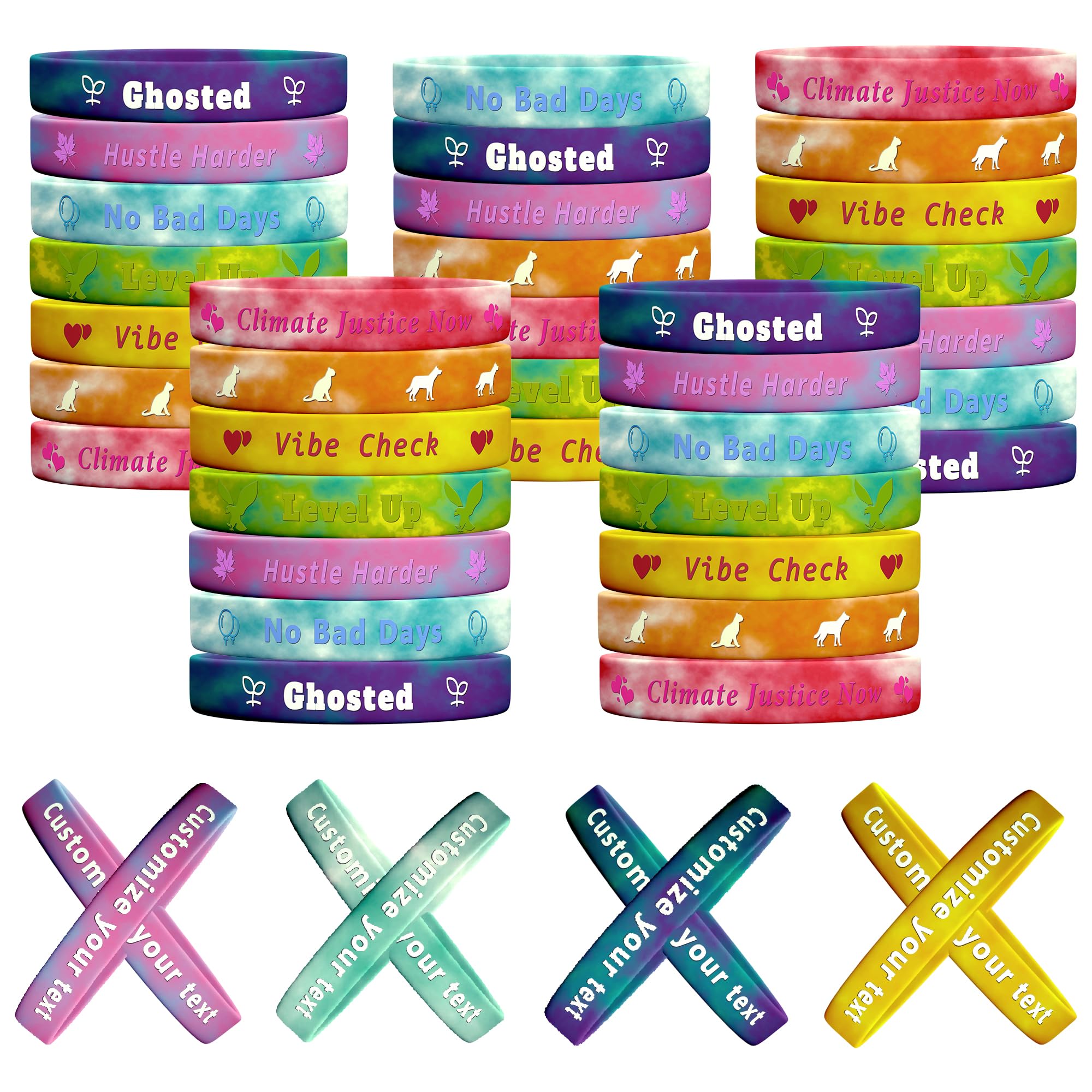 Auroyagift Custom Rubber Bracelets Text/Logo, 5/50/5000PCS personalized silicone wristbands Bulk Choose Your Colors Silicone Wristband for Motivation,