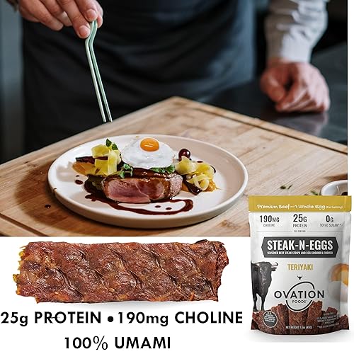 Miniatura 5 de Ovation Foods Steak-N-Eggs - Tiras de carne, cero azúcar, cecina alta en proteínas (0.88 oz de proteína premium), sin gluten, KETO, Paleo bolsa de