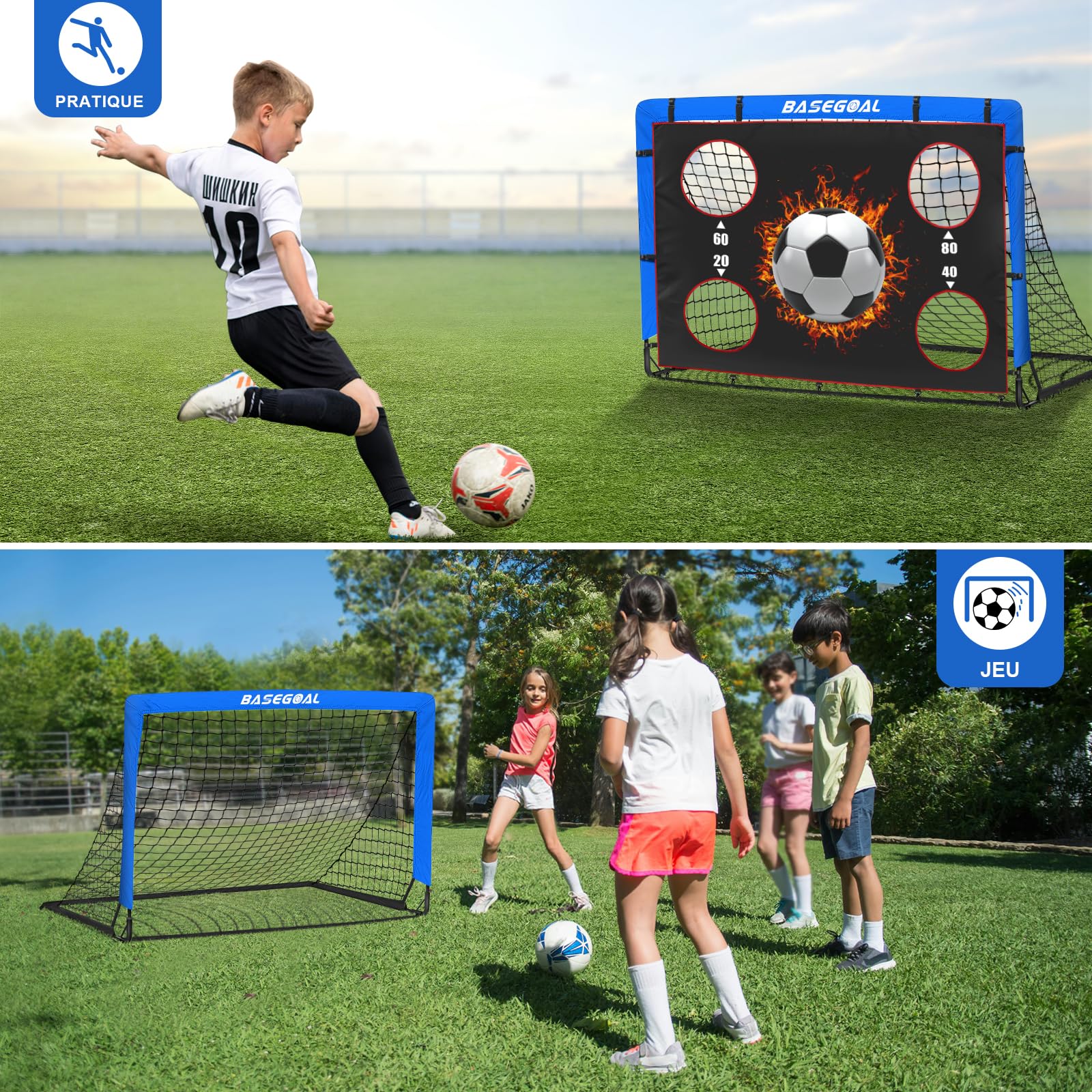 Cage de Foot Exterieur avec Cible Suspendue et Sac de Transport pour Jardin