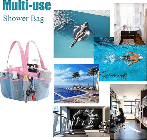 Miniatura 22 de Carrito de ducha de malla con bolsa interior impermeable, extra grande, negro, portátil, para dormitorio universitario, baño, campamento, 8 Rayas