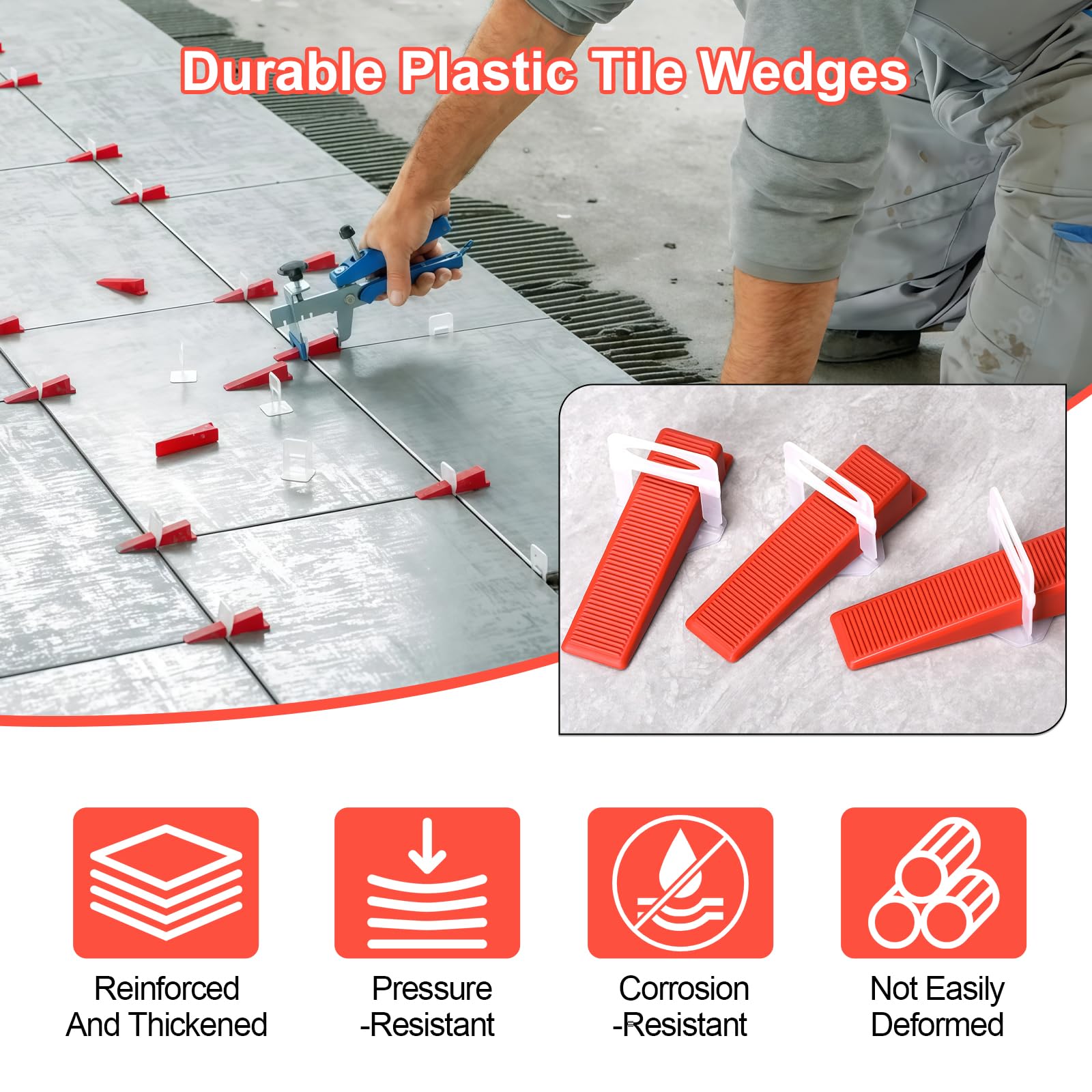 100 Pezzi Distanziatori Cunei Per Piastrelle, 71X16X20Mm Cunei Riutilizzabili Per Distanziatori Livello Pavimenti, Livellatori Per Piastrelle Per Cucina Terrazzo Soggiorno Ingresso Pavimento (Rosso)