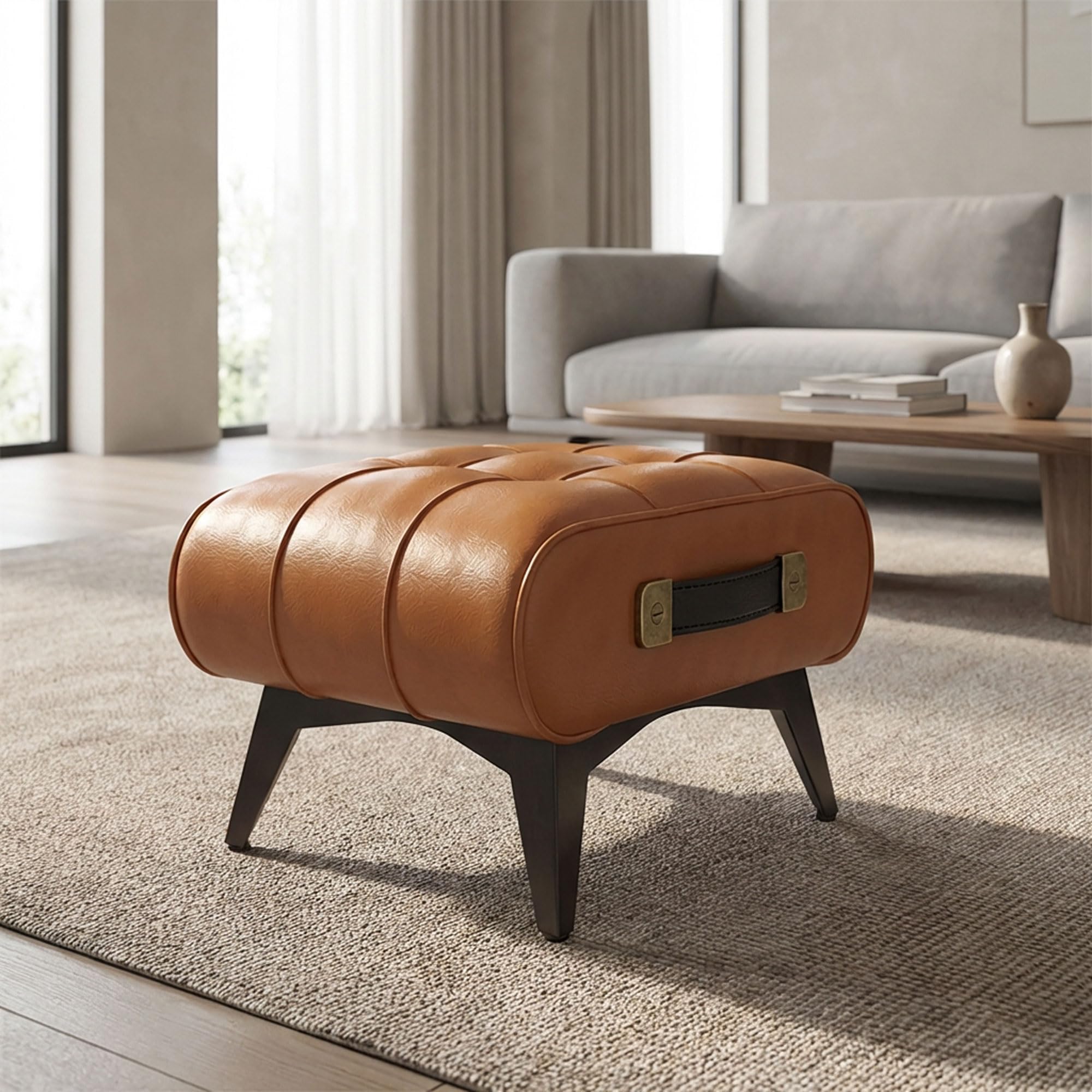 FRANKYSTAR® Kumo - Sgabello Pouf Ottomano Moderno 35,5x25x30 cm Poggiapiedi Panca Moderna in Similpelle Cuoio