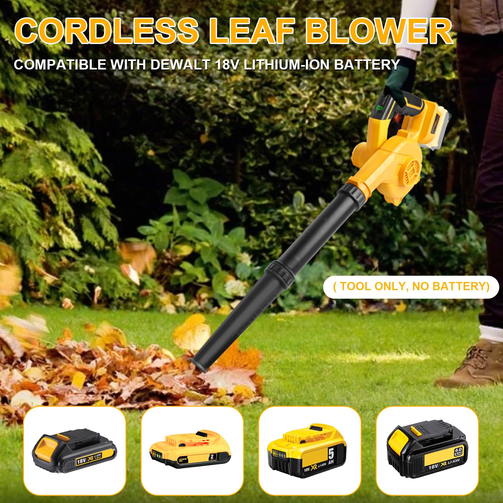 Powarobor Soffiatore Multiuso Senza Filo per Batterie Dewalt 18V,18500 RPM per Giardino Foglie, Officina Trucioli & Pulizia Polveri Industriali(senza batteria)