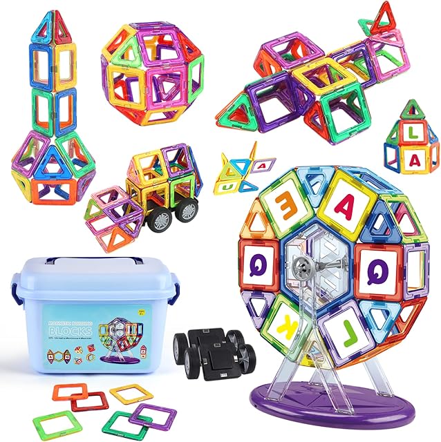Veluoess 112 Pieces Magnetic Building Blocks Set, Construction Magnetic Tiles Toy for Boys and Girls 3D Building Toy Set Creativity STEM Educational Toy Idear Gift for Kids 3+