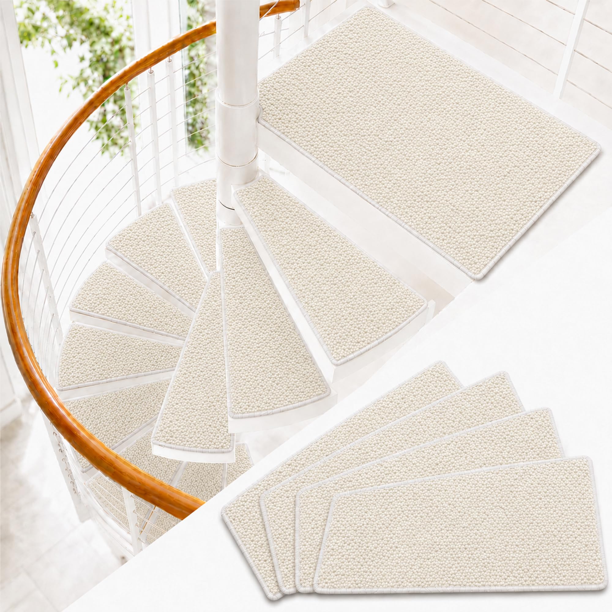 Alfombrillas escalera caracol para proteger peldaños de madera en pasillos interiores