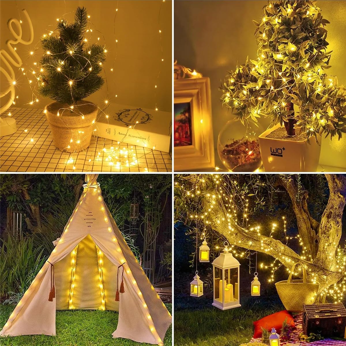 XAUCY 32 m lange 300 LED-Solar-Lichterkette, Kupferdraht, 8 Modi, wasserdichte Lichterkette für Hof, Weihnachtsbaum, Garten, Außendekoration, Solarleuchten (weiß, 50 m + 500 LEDs)