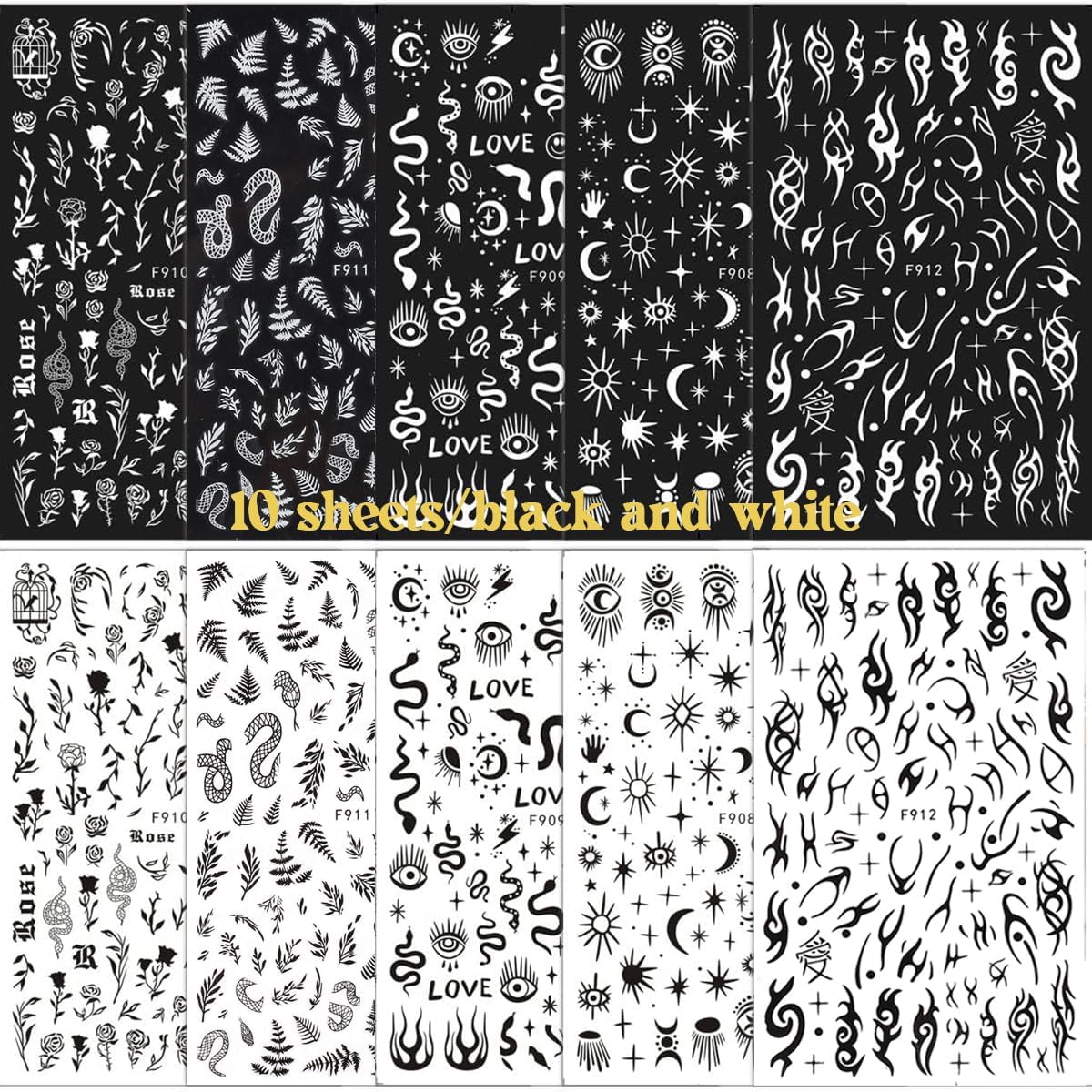 10 Sheets Gothic Nail Stickers 3D Self-Adhesive Decals Holographic Stars Moon Snake Design Decoration for Women Manicure Tips Acrylic DIY Nails Art Supplies image 2