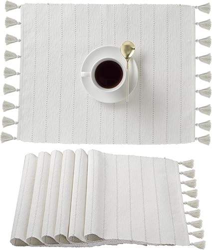 Miniatura 9 de Folkulture Juego de 4 manteles individuales, 14 x 19 pulgadas, 100% algodón, acanalados, para decoración de mesa de comedor, manteles individuales