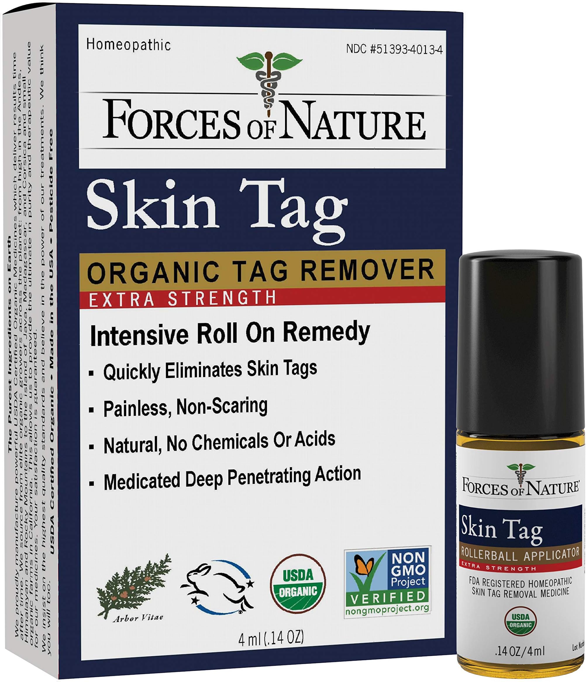 Forces Of Nature -Natural, organic skin Tag Extra Strength Remover (4ml) Non Gmo, No Harmful Chemicals -Safe, Pain & Scar Free, Leaving Skin Smooth & HealthyUSDA Organic