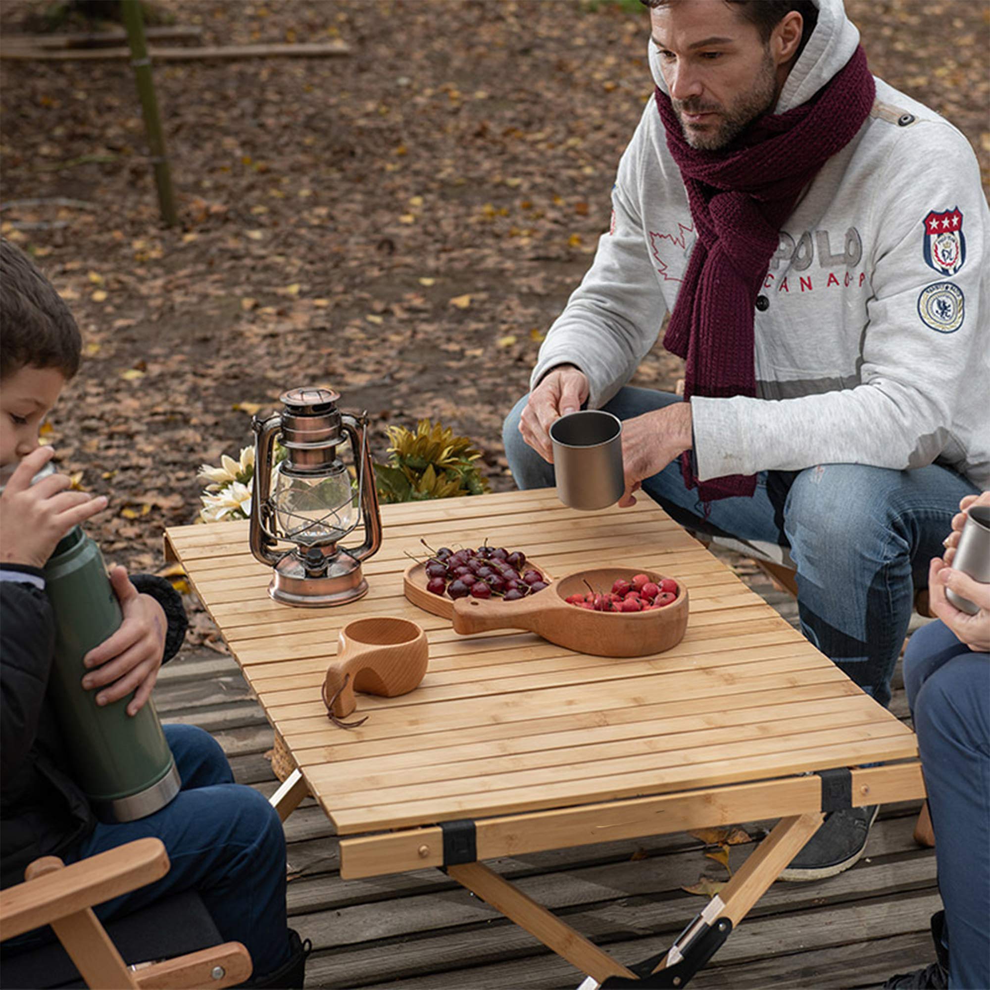 Tavoli da Campeggio Portatili in Legno Massello Tavolo Avvolgibile con Borsa da Trasporto Facile per Esterno, Campeggio, Spiaggia, Cortile, Barbecue, Feste, Patio, Picnic,S(90 * 60 * 45CM)
