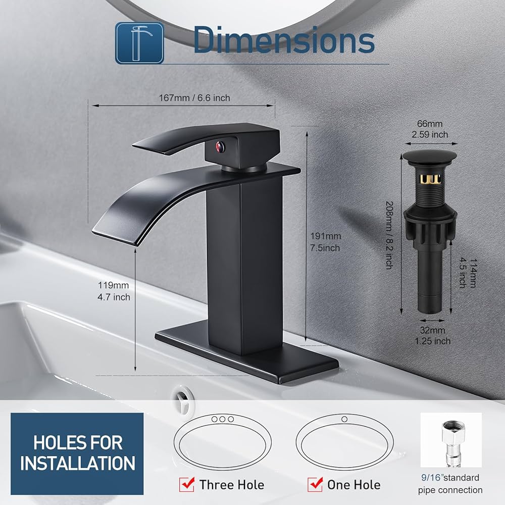 GENBONS Black Bathroom Faucet Waterfall Single Handle