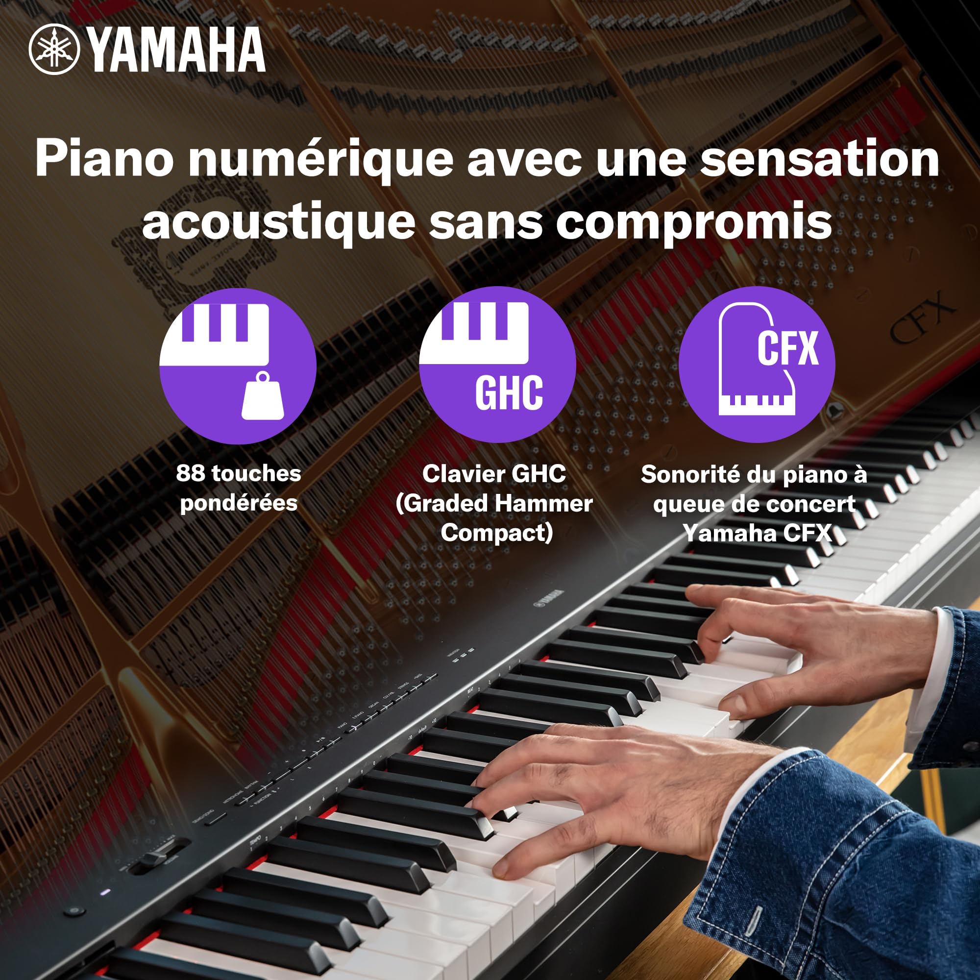 Yamaha P-225 Piano numérique léger et portable avec clavier Graded-Hammer-Compact à 88 touches et 24 voix instrumentales, en noir