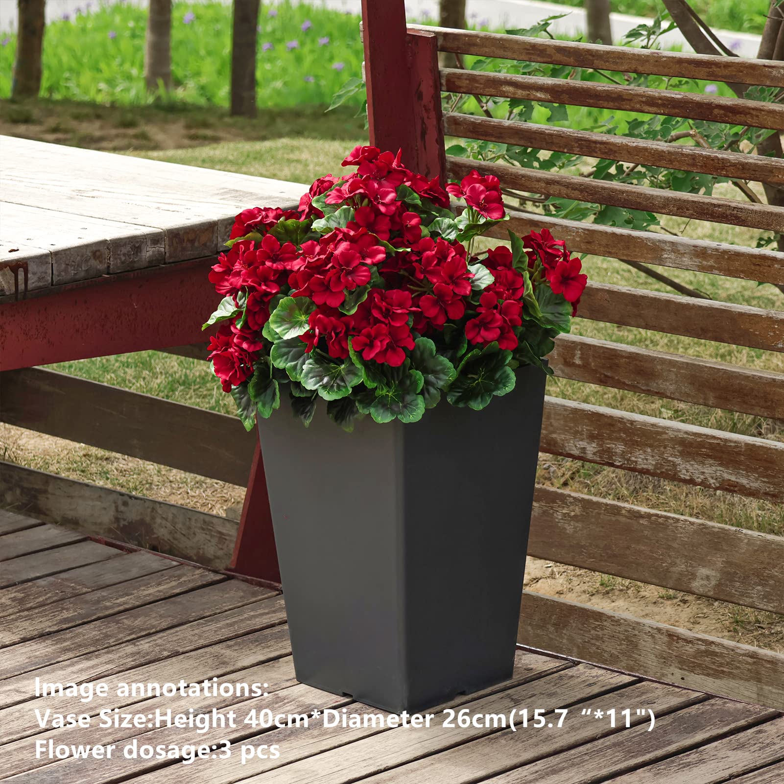 Realistische künstliche Geranie, UV-beständig, für Hochzeit, Küche, Garten, Tischdekoration, Innen- und Außenbereich, 2 Stück (rote Geranien)