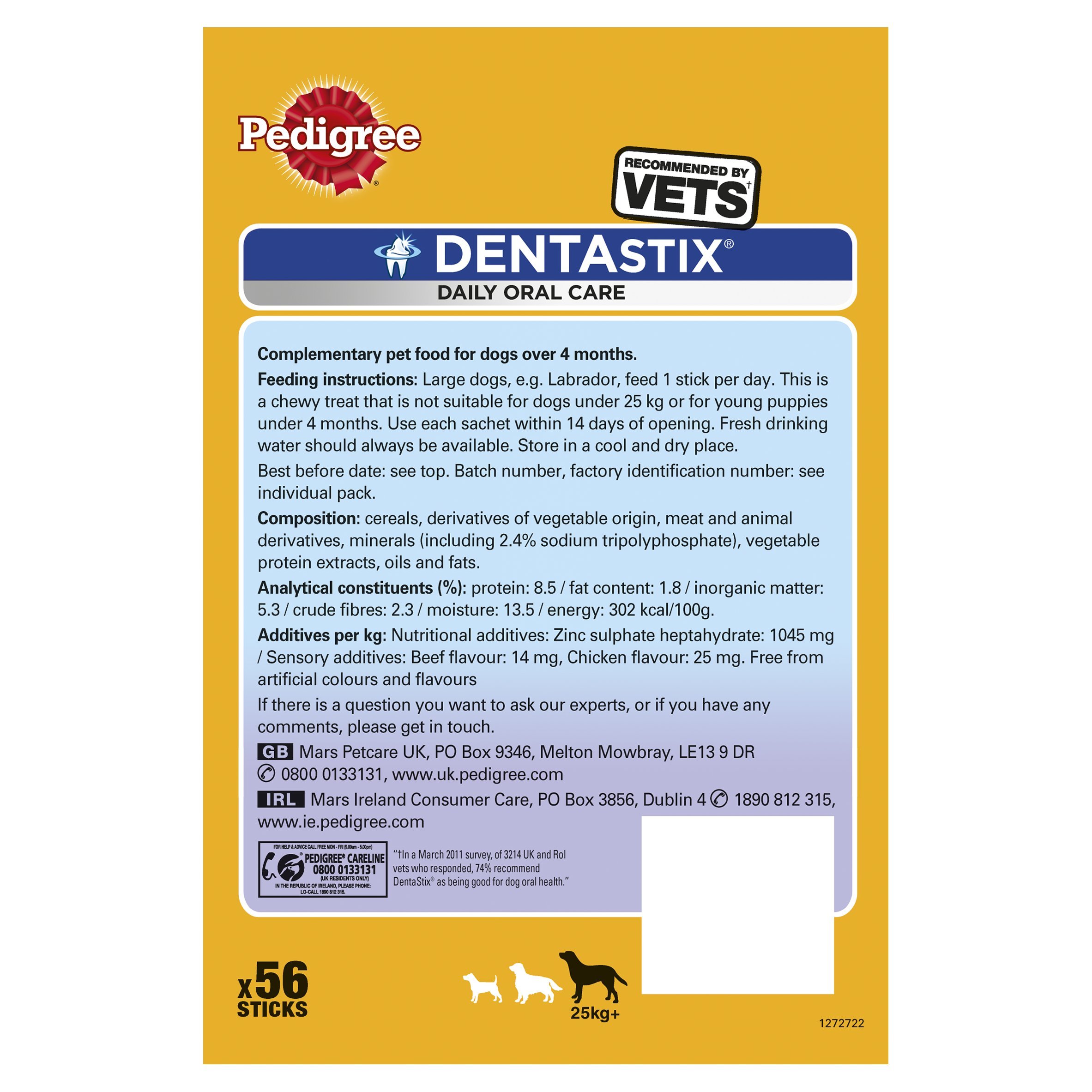 Pedigree Dentastix Daily Oral Care Dental Chews Cane Grande 56 Bastoncini 8 x 270g