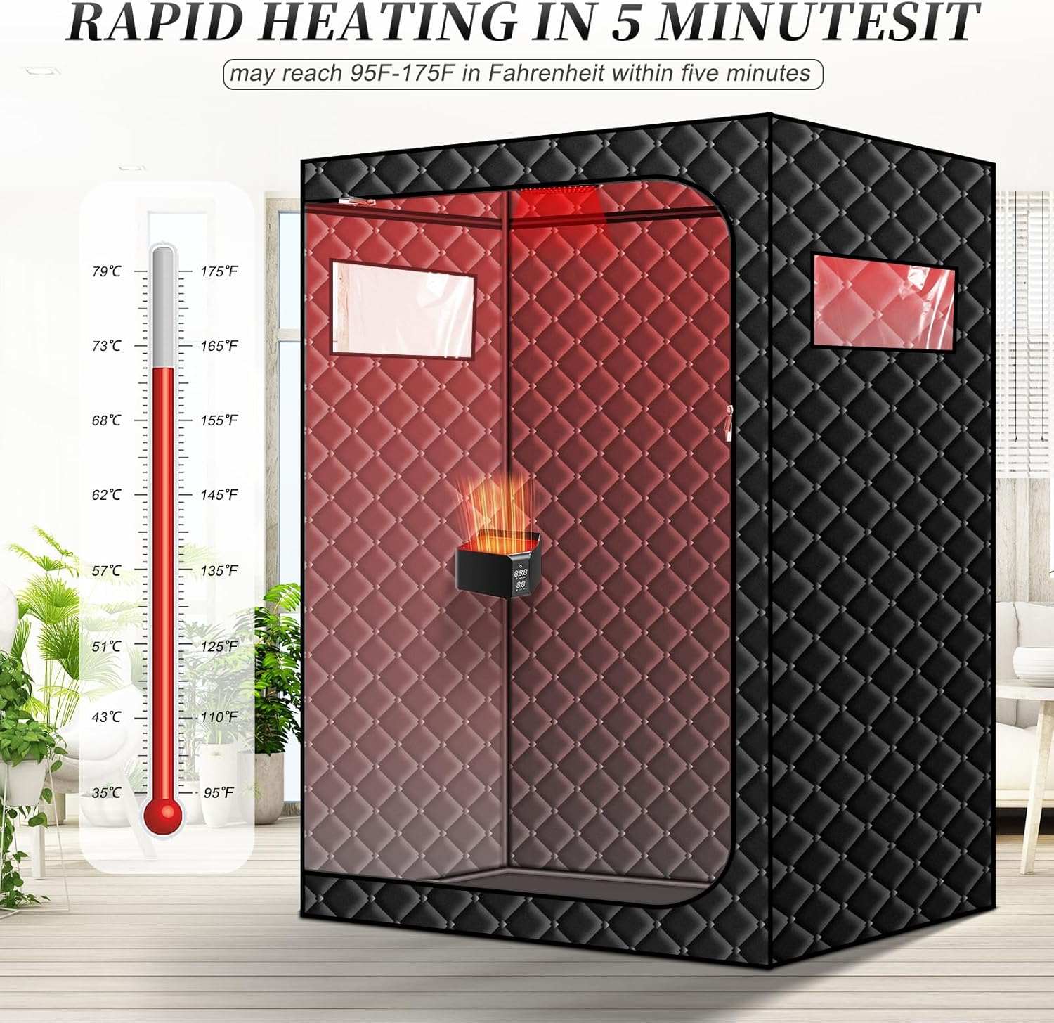 Upgraded Hot Air Sauna, 1 or 2 Person Sauna Tent, 1500W & 159°F Portable Dry Wind Saunas, with 660nm Red Light, 2 Folding Chairs, X-Large Full Size Indoor SPA Tent for Body Recovery（110V）