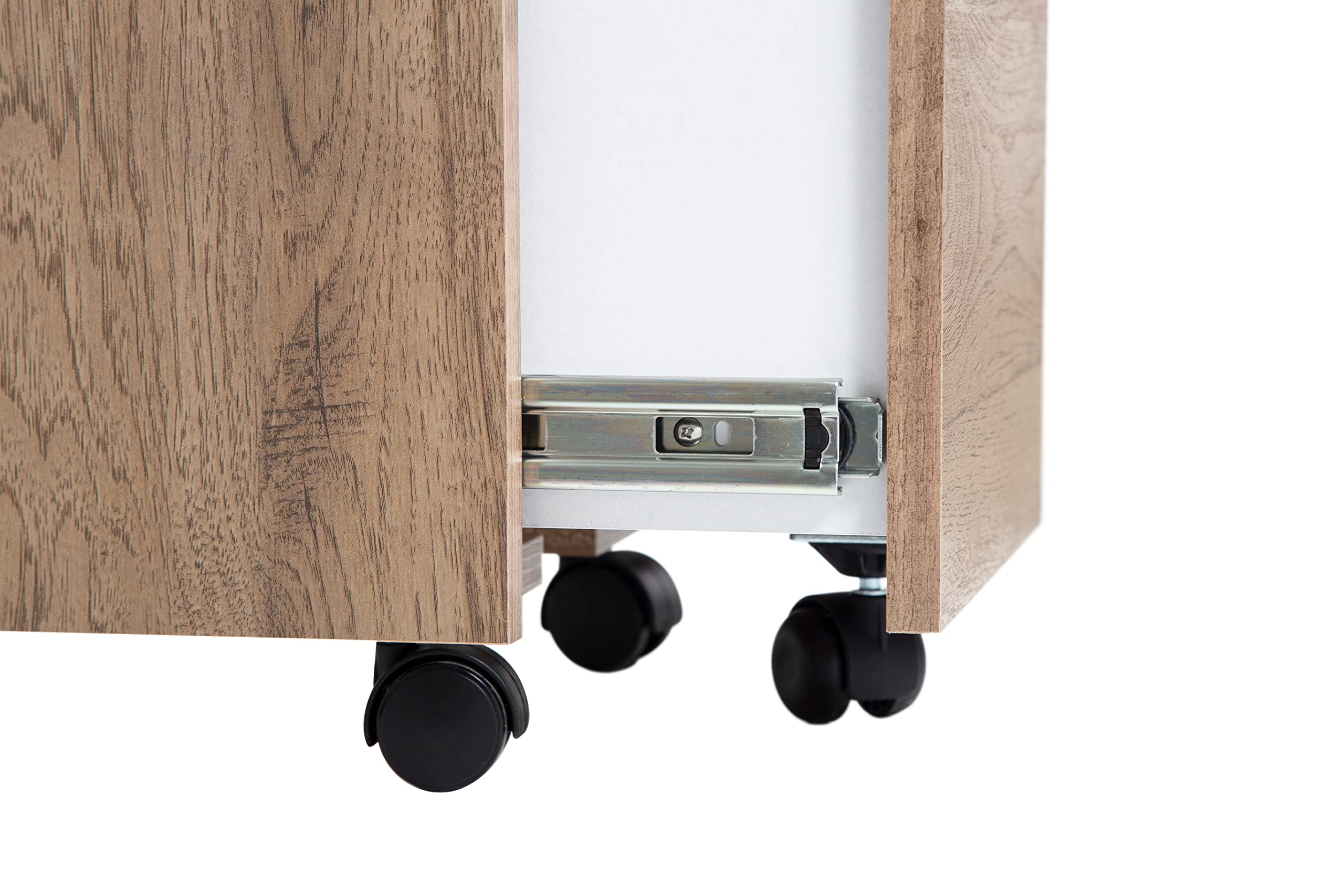 Iris Ohyama Caisson Bureau Mobile - 2 Tiroirs + Étagère - Rangement Roulettes Marron Clair
