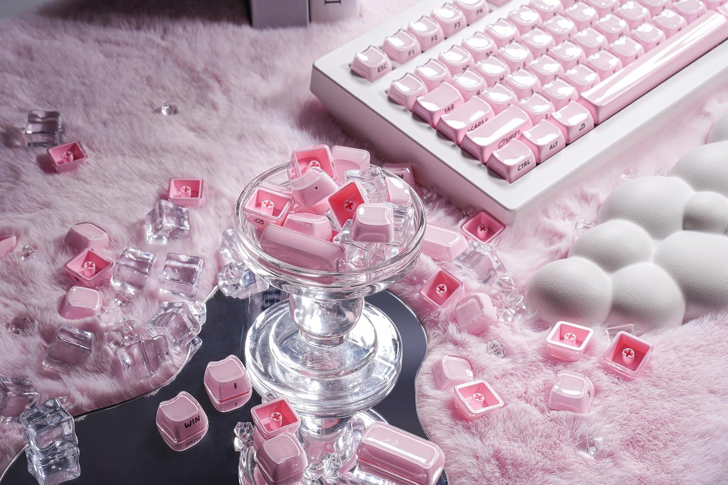 ZORNHER CG870 Wireless Mechanical Keyboard,80% Pink & White Gaming Keyboard, Creamy Keyboard,Cute Jelly Cat Clear Ceramic Jade Keycaps,Girly Aesthetics Kitty Keyboard,Creamy Sounding Linear Switches image 5