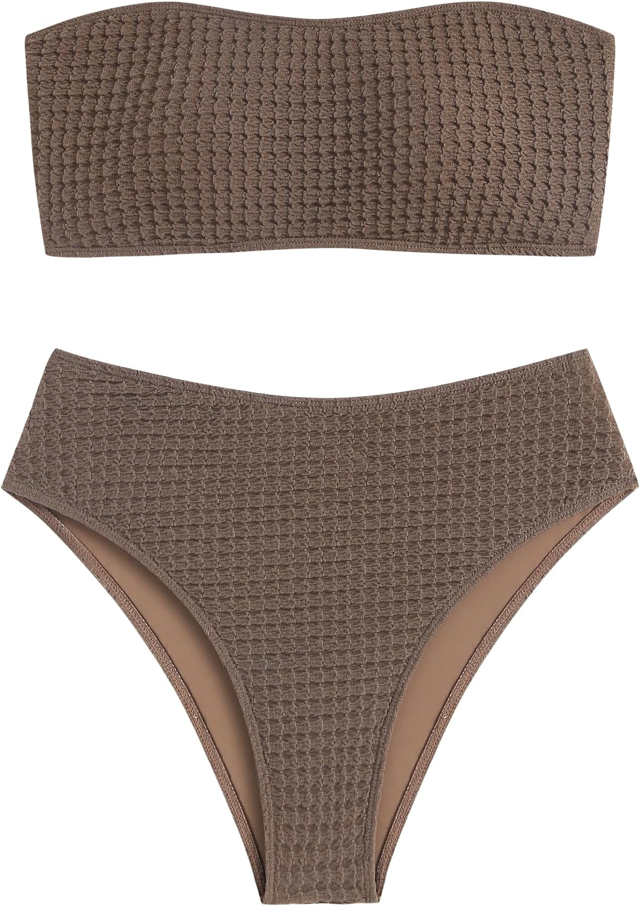 ZAFULWomen's High Cut Bandeau Bikini Set Strapless Solid Color 2 Pieces Bathing Suit Swimsuit