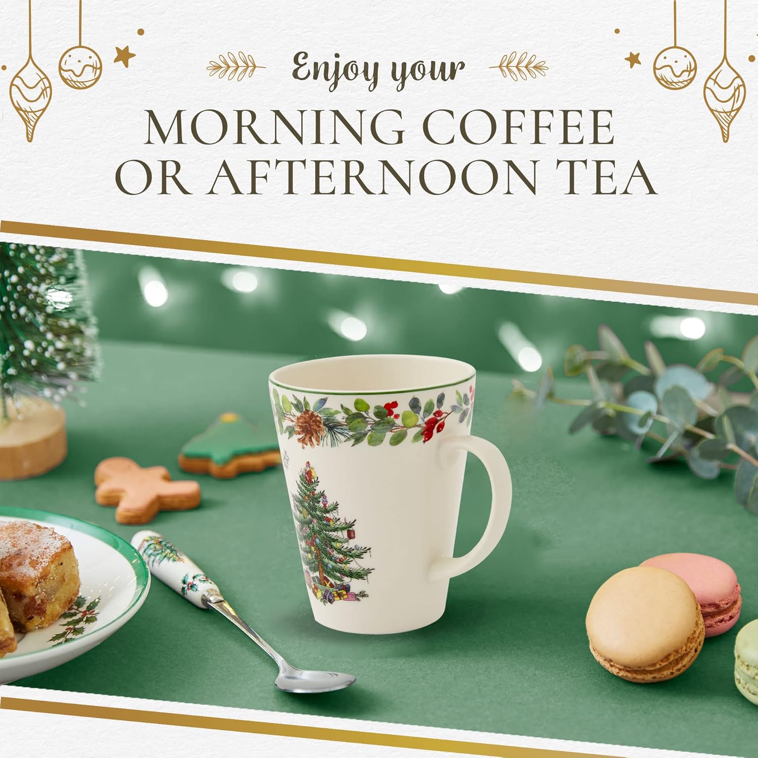 Spode Christmas Tree Mandarin Mug| Measures 14-Ounces| 2022 Annual Mandarin Mug| Holiday Coffee Mugs| Cup for Tea, Hot Cocoa, and Coffee| Dishwasher and Microwave Safe