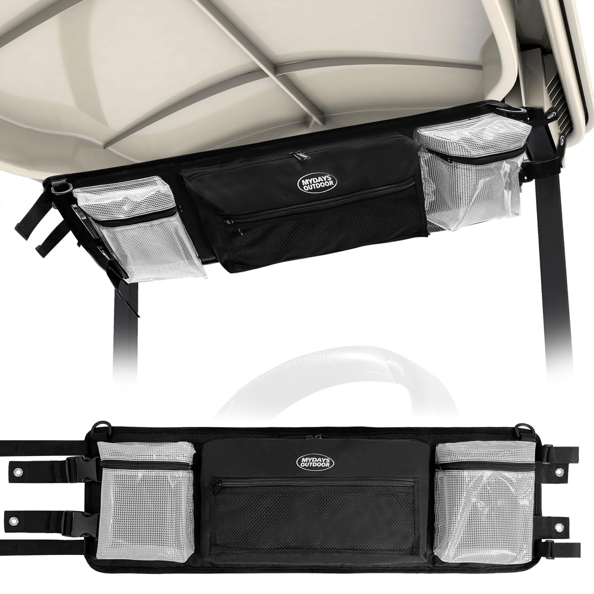 Golf Cart Overhead Storage Organizer Bag,Golf Cart Ceiling Storage Bag,Golf Cart Accessories,Club Car Precedent accessories,Tempo, Onward, Black