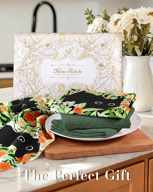 Miss Adola Cotton Kitchen Towels Set of 4, 16x26 Inch, Black Cat by Miss Adola - Used condition - Image 6