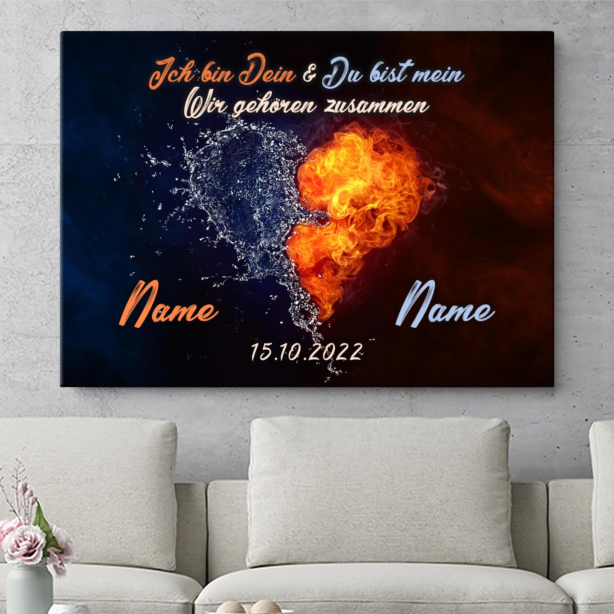 Liebesleinwand Personalisiertes Geschenk für Partner Geschenk Jahrestag, Verlobung, Hochzeitstag | Leinwandbild romantisch gestalten | Wir beide sind eins