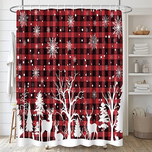 Miniatura 2 de ArtSocket Juegos de baño de Papá Noel con cortina de ducha y alfombras y accesorios, juegos de cortinas de ducha de Feliz Navidad, lindas cortinas