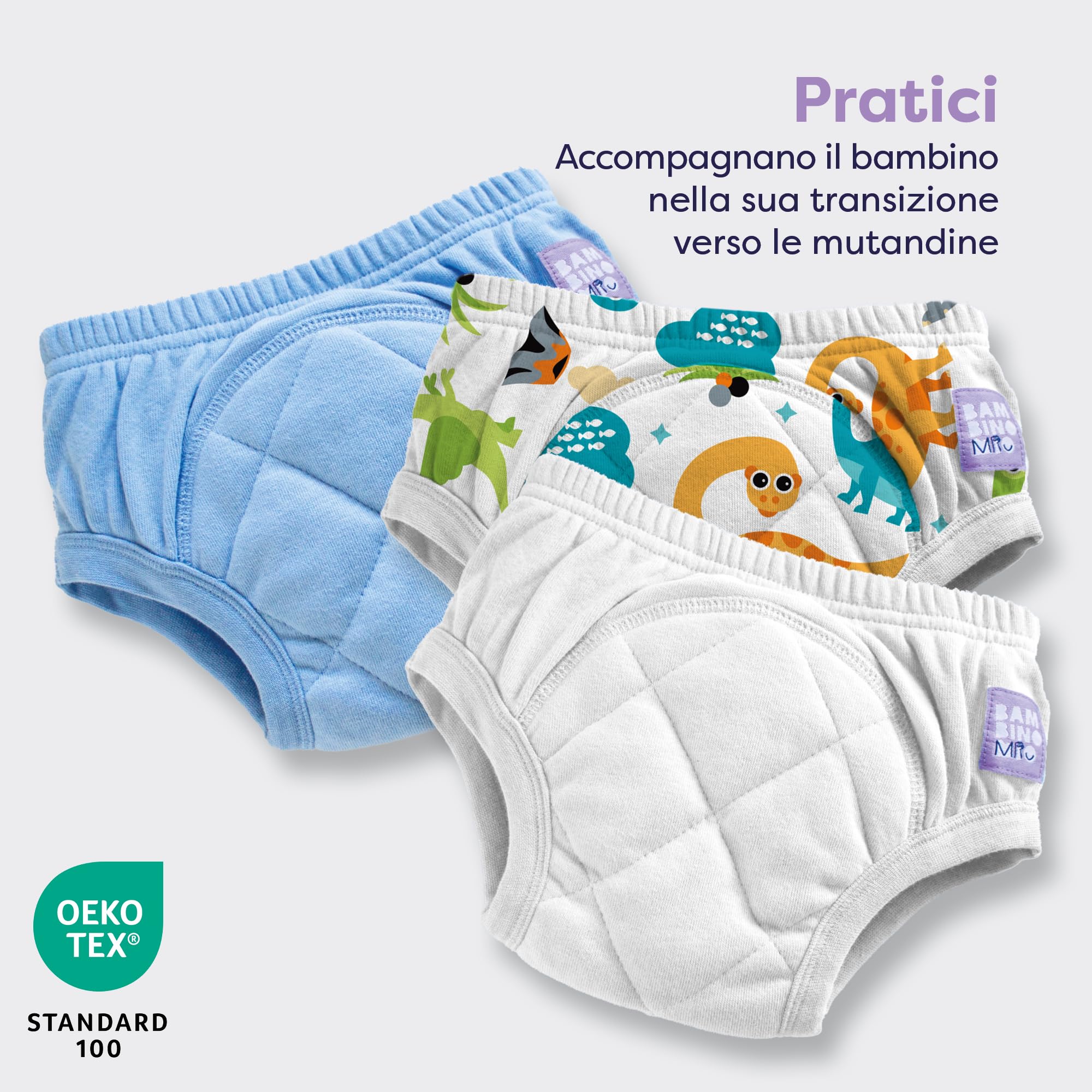 Bambino Mio, Mutandine di Apprendimento Riutilizzabili, Confezione da 3, 3-4 Anni, Mix di dinosauri - Lavabili, Ricamo a Punto Croce, Marchio Britannico Premiato