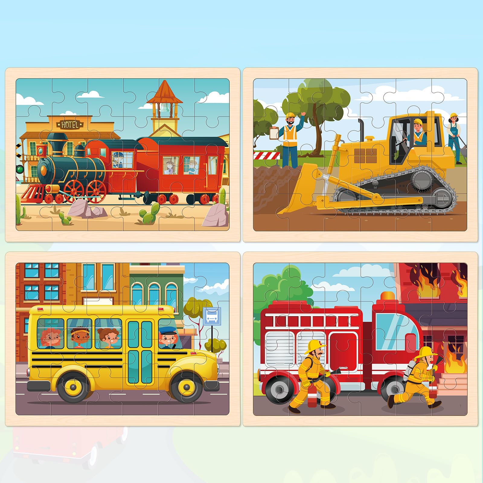 Puzzles für Kinder von 4 bis 6 Jahren, 4 Packungen mit 24 Holzpuzzles für Kinder von 2 bis 4 Jahren, Vorschulpädagogisches Spielzeug, Spielzeug für Jungen und Mädchen von 3 4 5 6