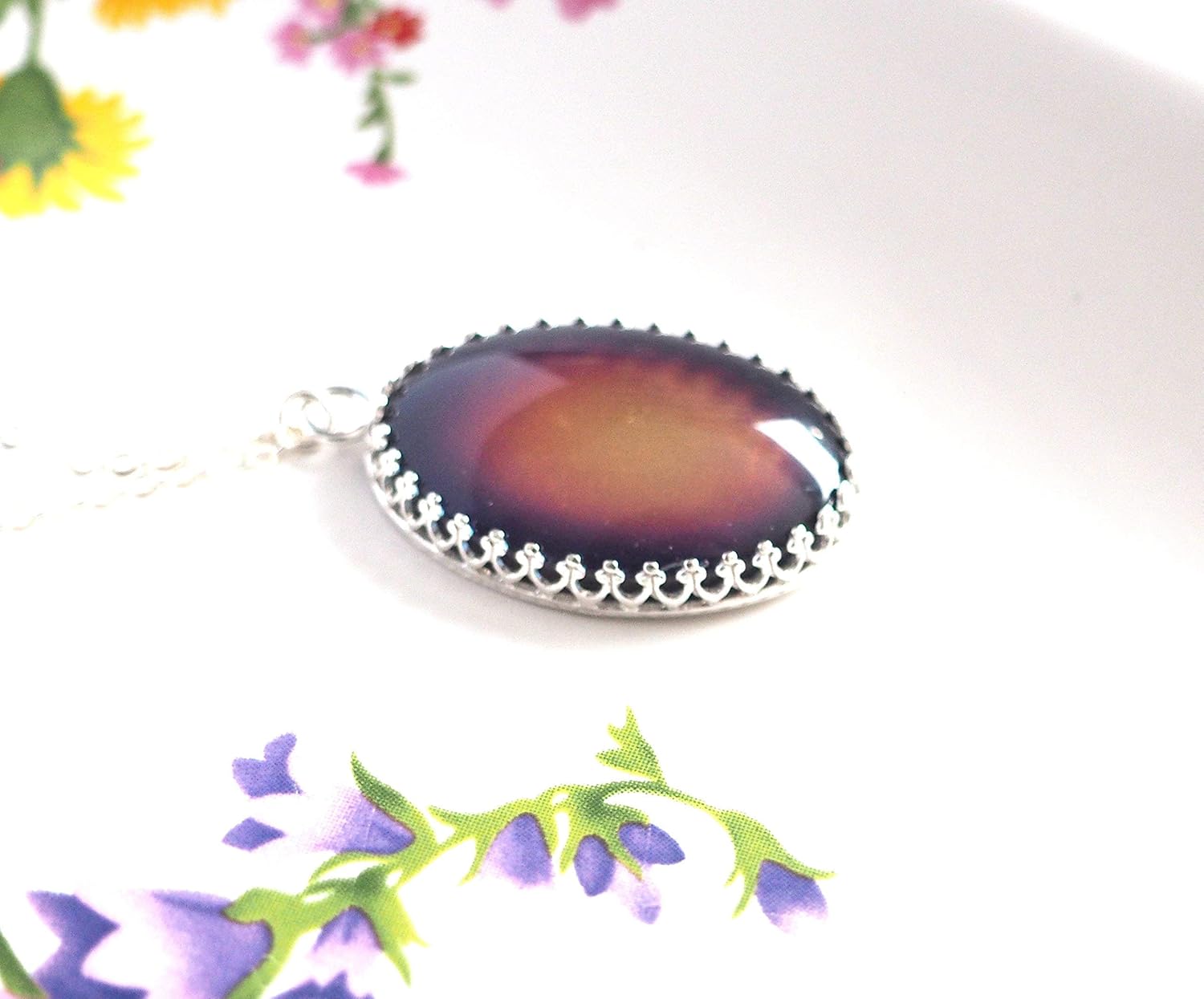 Large Crown Mood Necklace in Sterling Silver