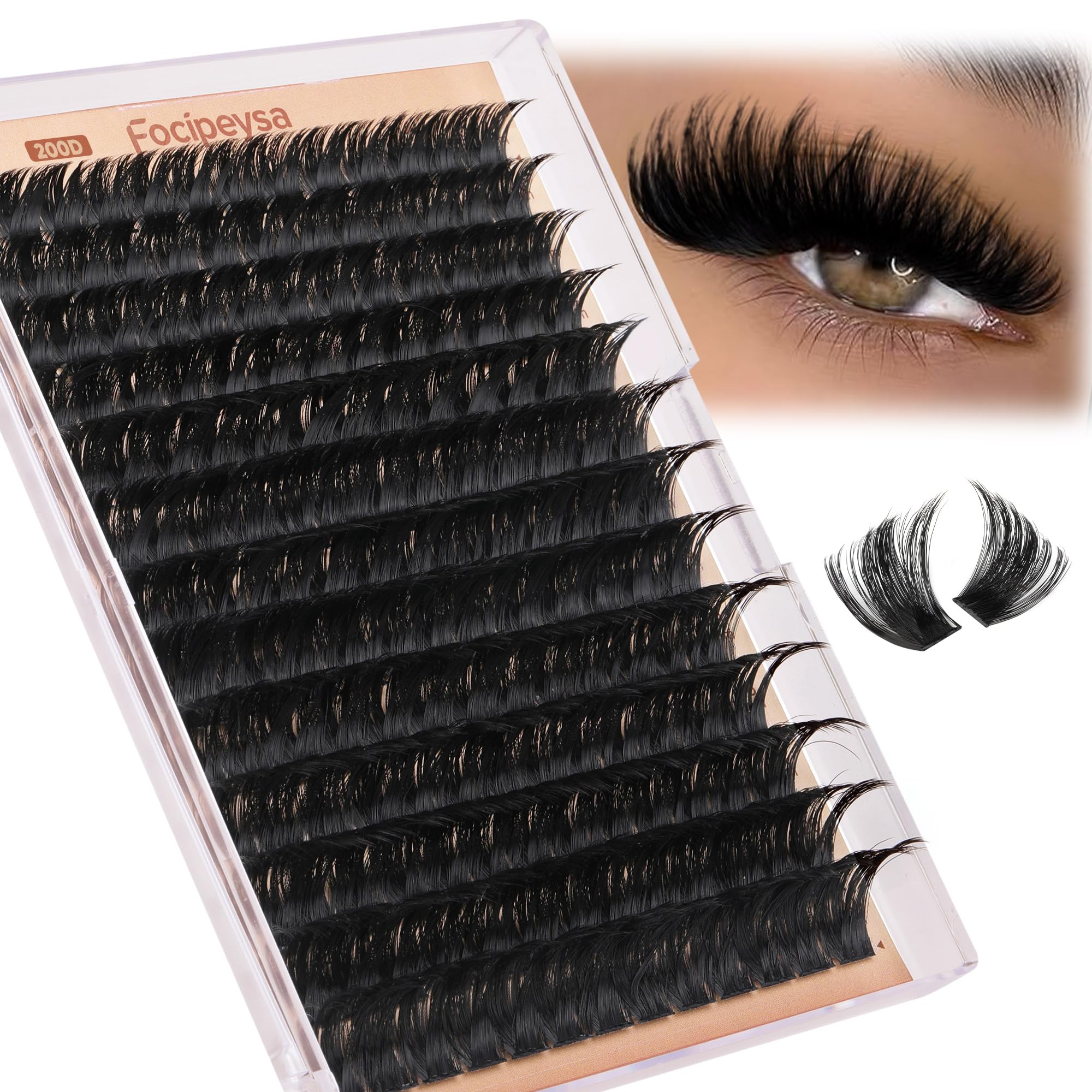 Focipeysa Eyelash Extensions 200D Lash Clusters 14-20MM Lashes Extensions Thick Lash Clusters D-Curly Individual Lashes Extensions Soft Reusable