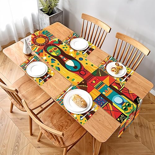 Miniatura 16 de Juego de manteles individuales y camino de mesa de muñeco de nieve y árbol de Navidad, 7 piezas (1 camino de mesa + 6 manteles individuales), diseño