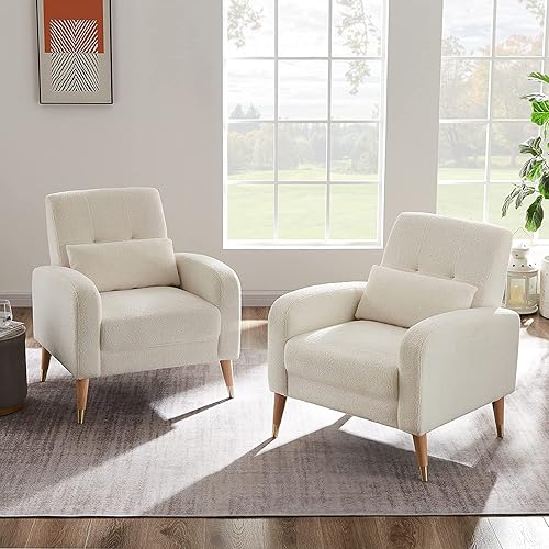 Hison Silla decorativa moderna de mediados de siglo para sala de estar sillón acogedor de lectura sala de juegos con patas de madera maciza para