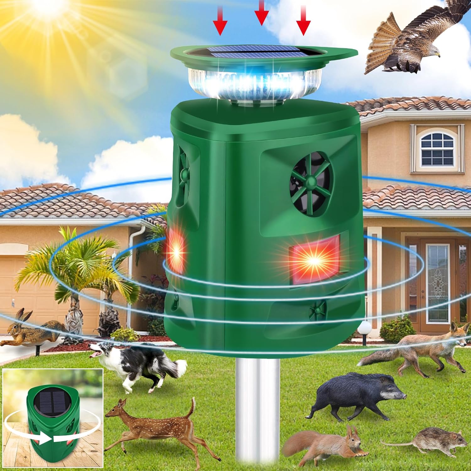 Solar Animal Repeller,360°Ultrasonic Animal Repeller,Cat
