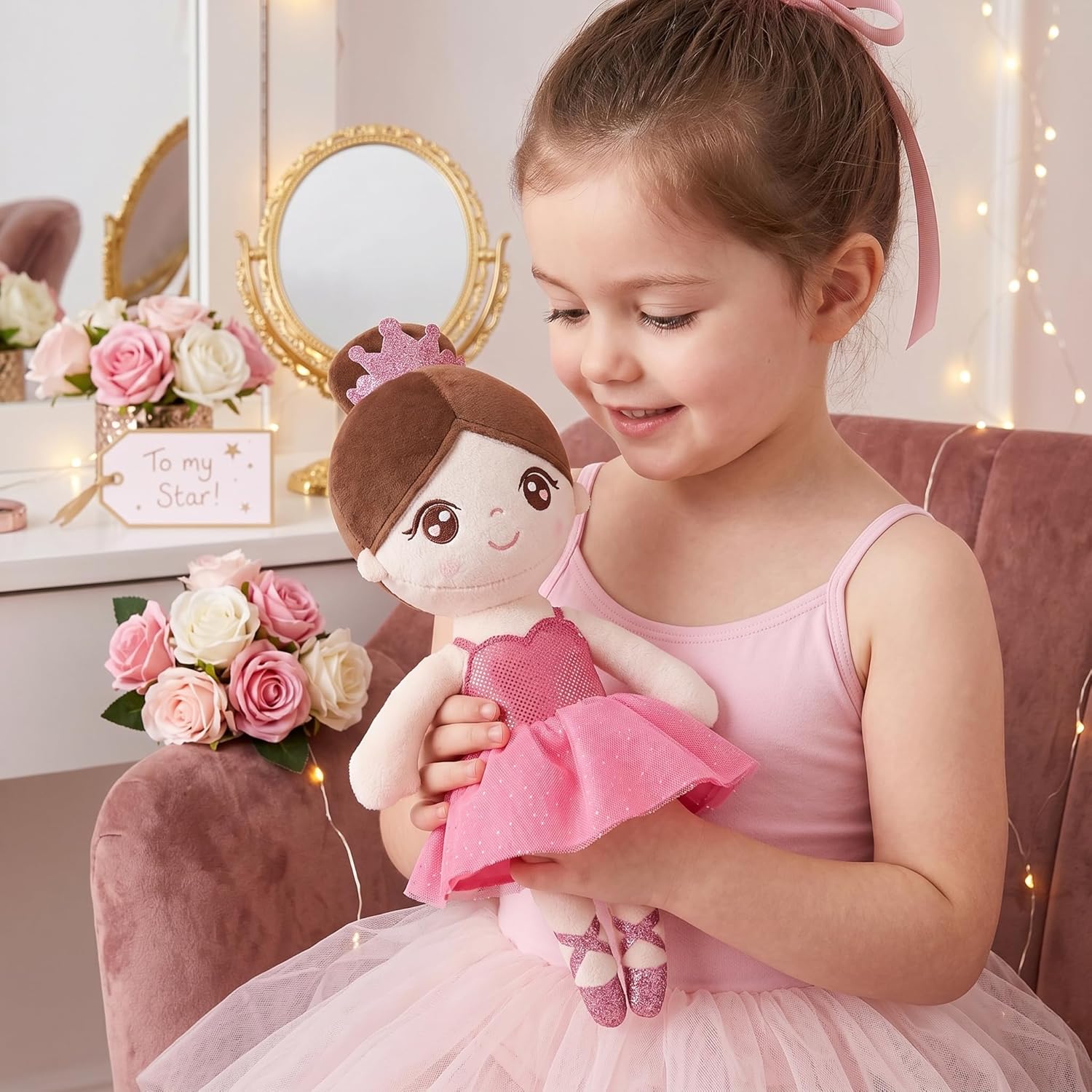 Gloveleya Ballet Toy Baby Girl Gifts Dolls Soft Plush Toy Ballet Girl Doll Peach 14 Inches with Gift Box