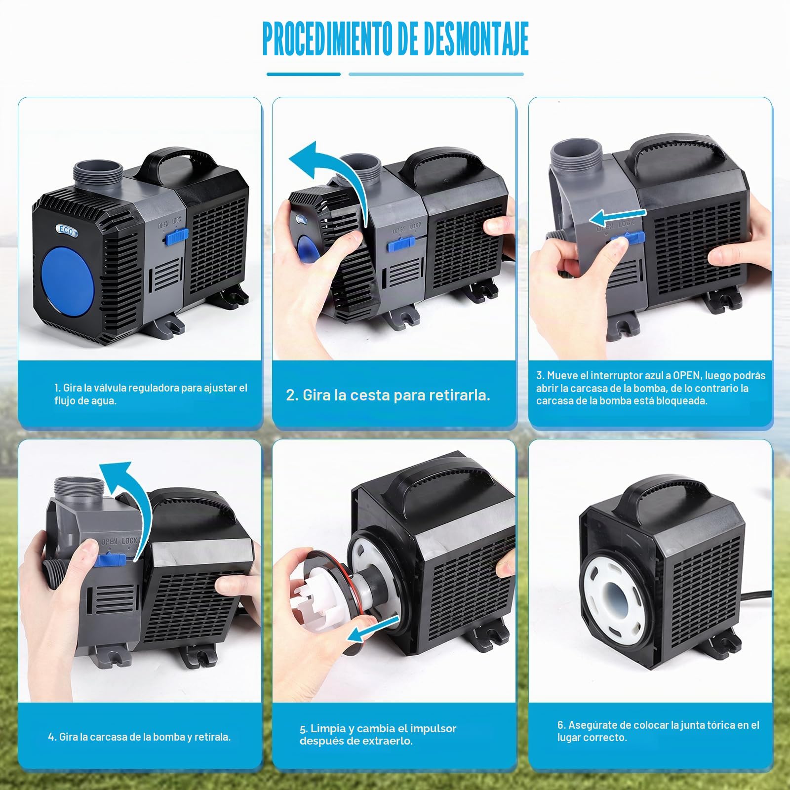 EXLECO Super Eco Bomba para Estanque Anfibia 12000L/H 100W Filtro Pecera, Bombas de Agua Sumergible, Bomba para Fuente Jardín, Filtro Acuario para Acuario y Estanque, CTP-12000