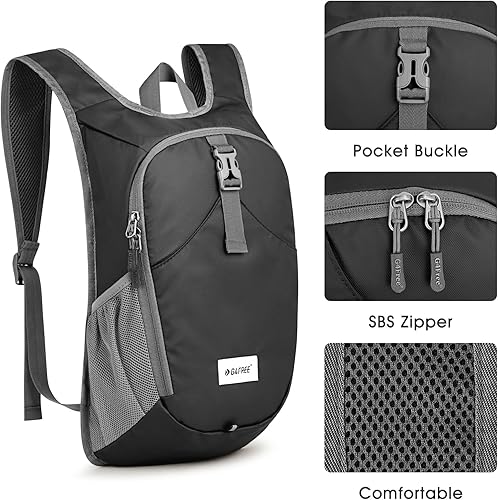 Miniatura 5 de G4Free Mochila de senderismo de 10L, impermeable, ligera, para senderismo, bolsa de hombro plegable para viajes al aire libre, Negro -, Mochilas