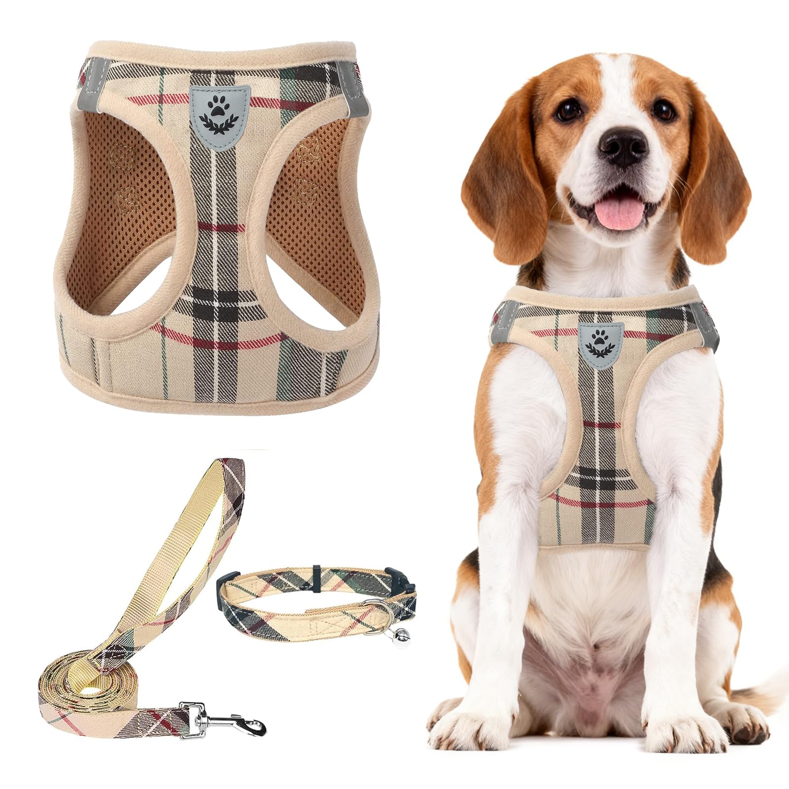 Pupteck Adjustable No-Pull Dog Harness, Collar and Leash Set for