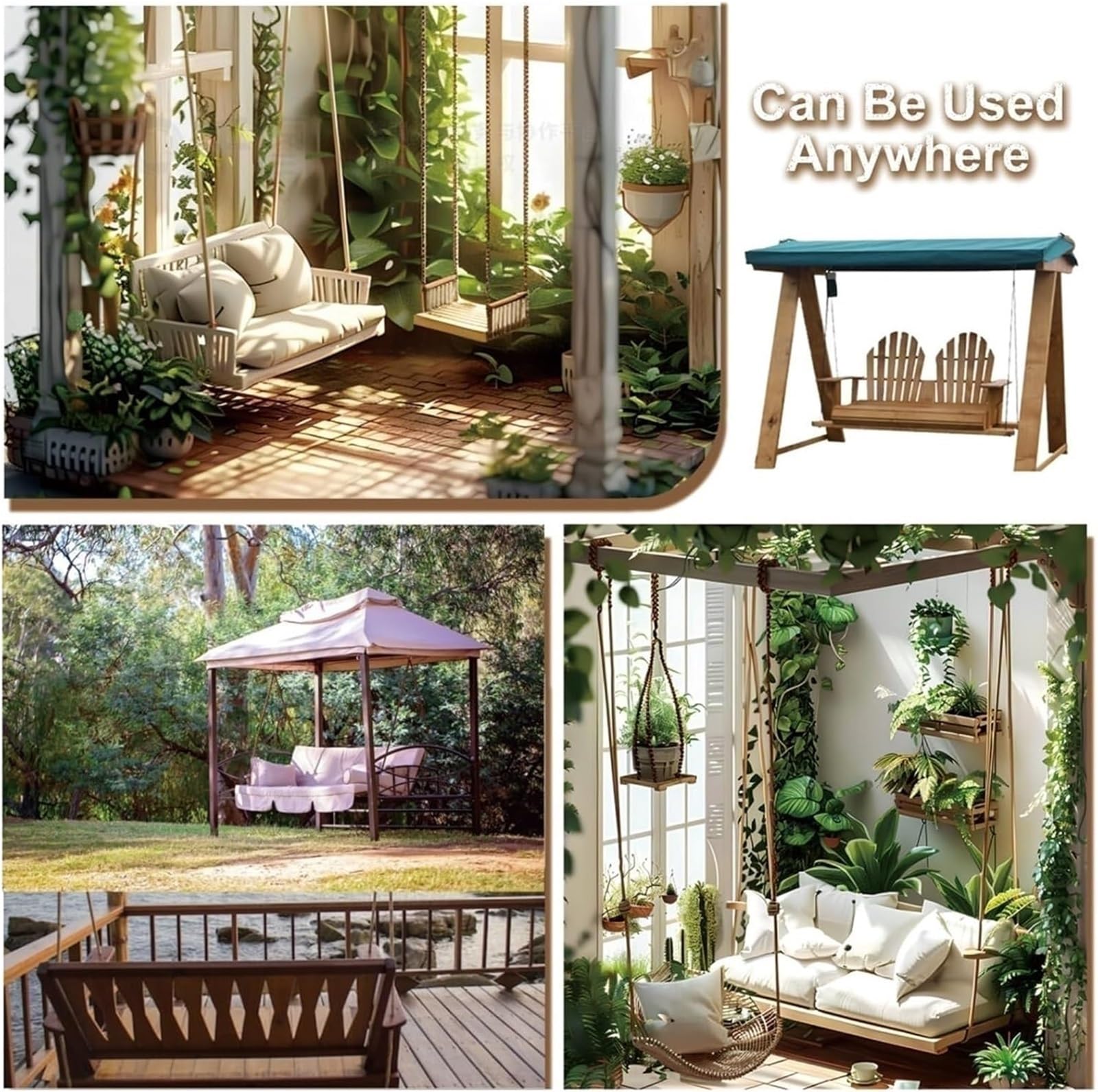 Cojín de banco impermeable para interior y exterior, almohadilla de repuesto para columpio de 23 plazas con respaldo y lazos, accesorio para muebles de jardín