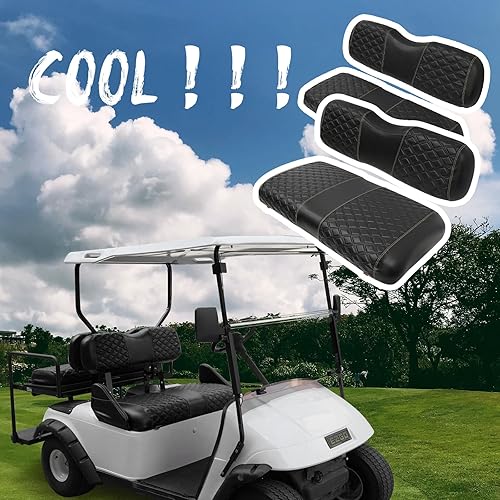 Vista 6 de Golf Cart Seat Covers Front and Rear Waterproof and Sun Resistant Marine Grade Vinyl Leather Seat Cover Accessories for EZGO TXT 1994-2013, Negro