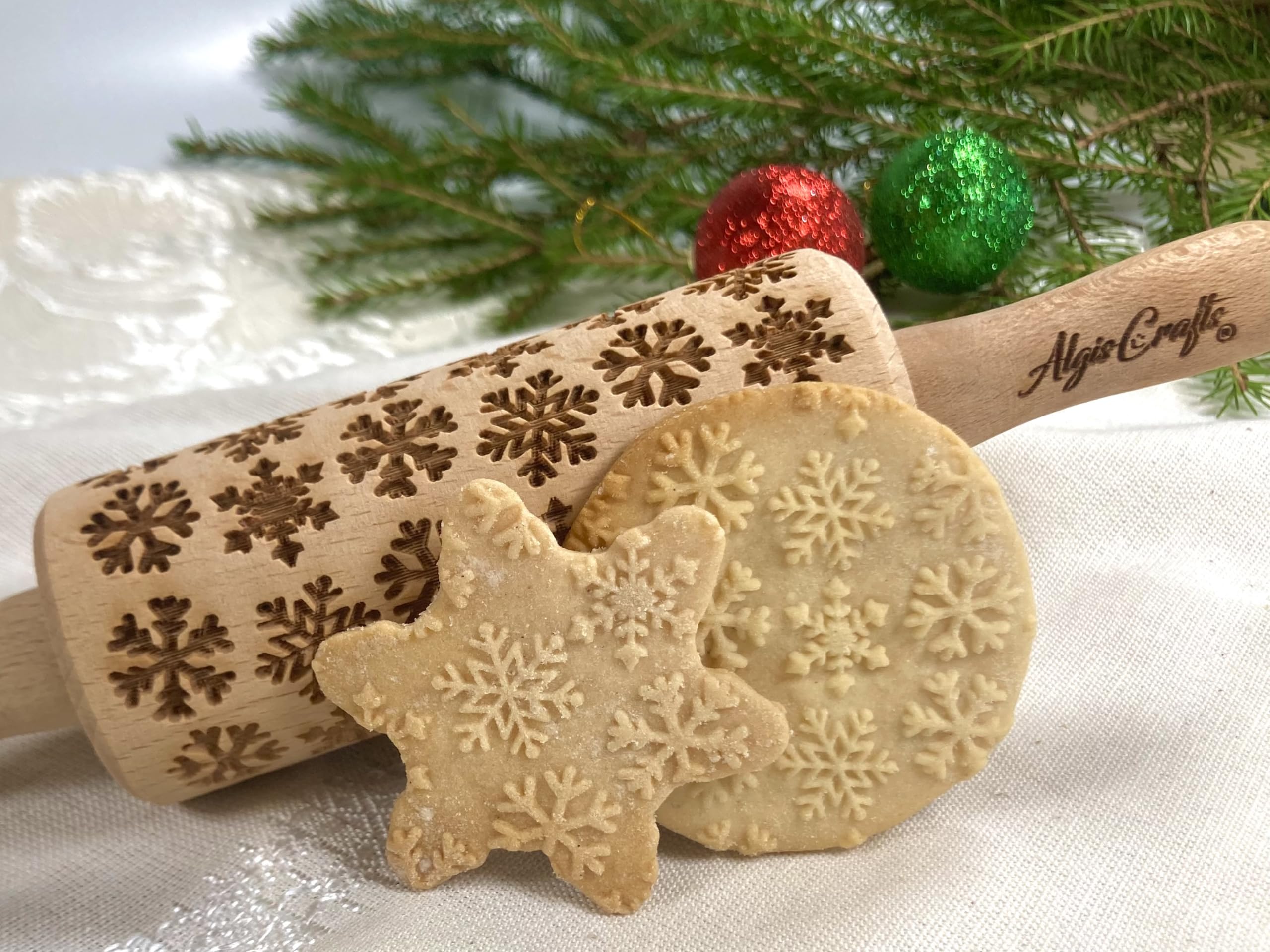 NATALE Mattarello Decorativo per Biscotti - Set di 3 Mattarelli Piccoli | Mattarello Inciso | Rullo per Biscotti e per Modellare per fai da te | Mattarello Legno Goffrato di Algis Crafts