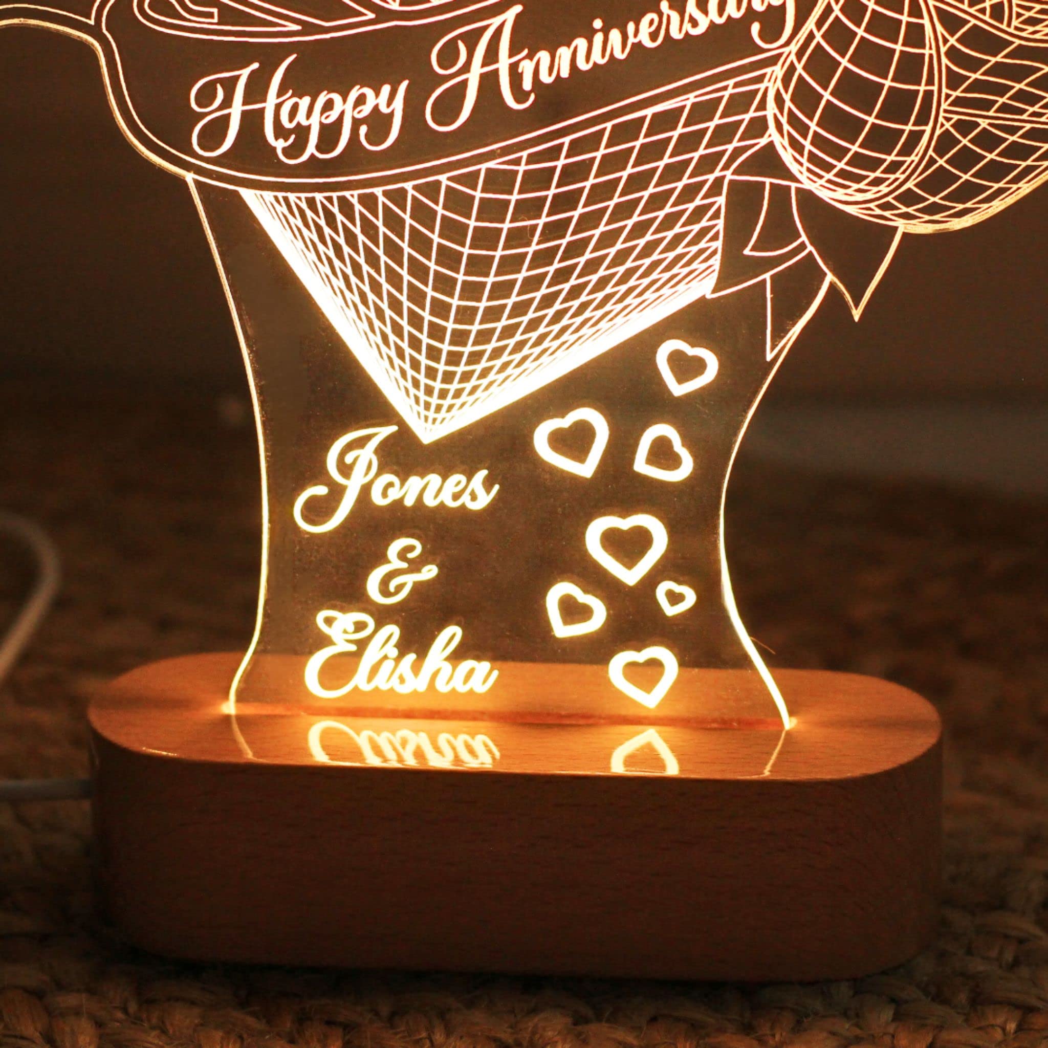 Artistic Gifts Handcrafted 3D Illusion Personalized LED Lamp for Couples Marriage Anniversary| Customized Night Lamps Wedding Anniversary Couple Valentine Gifts for Wife, Husband, Parents, Friends. 2