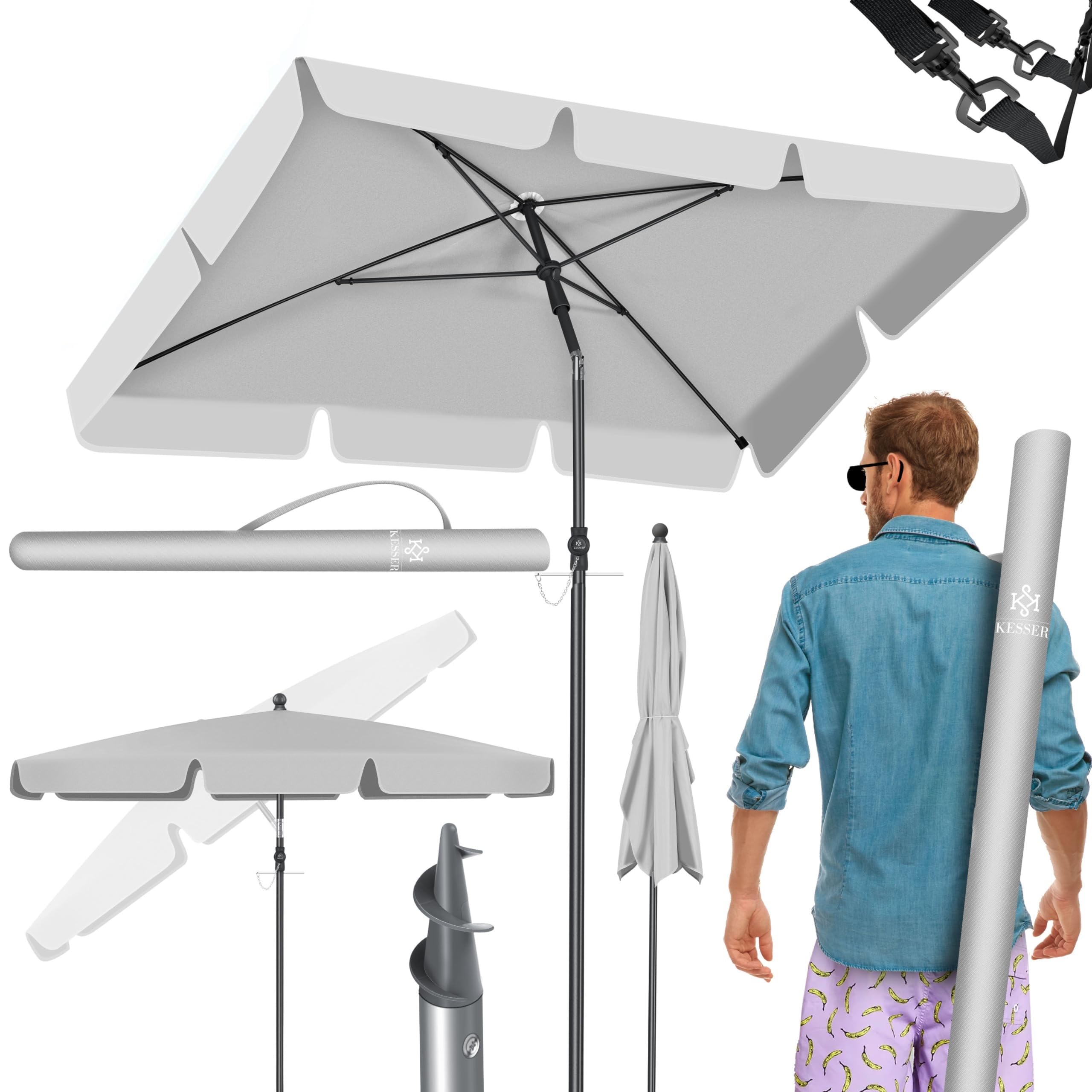 KESSER® Parasol Rectangular Incl. Funda y bolsa de transporte 2 en 1, paraguas de jardín, paraguas de patio | Paraguas 200 × 125 cm para balcón, jardín y terraza | Ángulo de inclinación