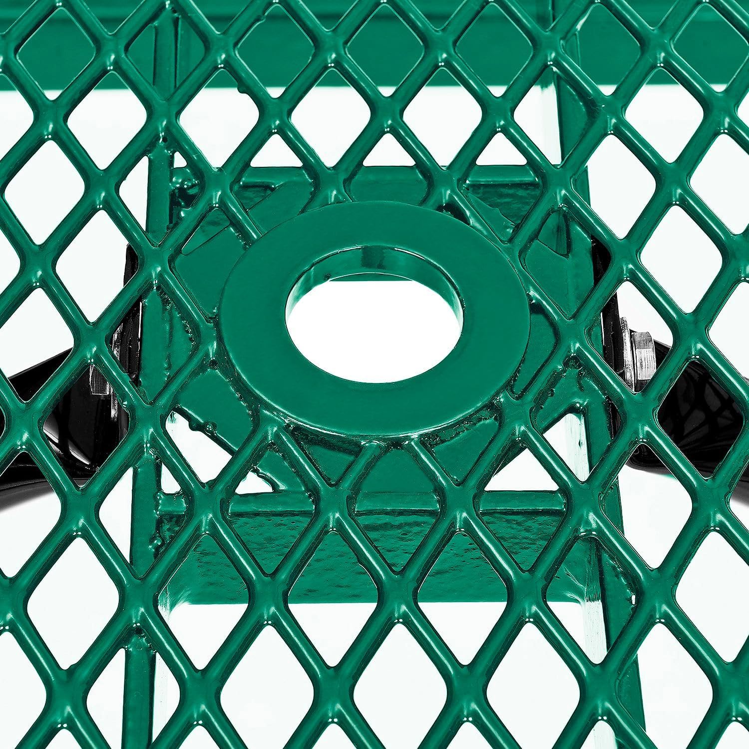 Global Industrial 8'L Rectangular Picnic Table, ADA Compliant, Expanded Metal, Green Thermoplastic Coating, Attached Benches, 1-1/2” Umbrella Pole Hole, Outdoor-Rated