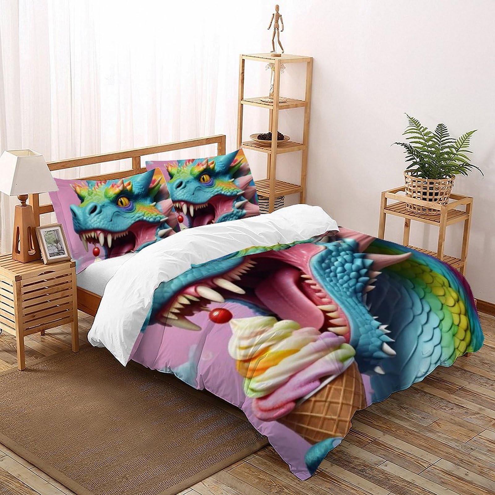Parure de lit dragon bleu en microfibre 3D douce et résistante