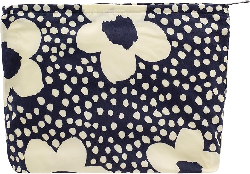 Necessaire de maquiagem PAZIMIIK floral azul-marinho em poliéster com zíper, 25,4 x 17,78 x 5,08 cm