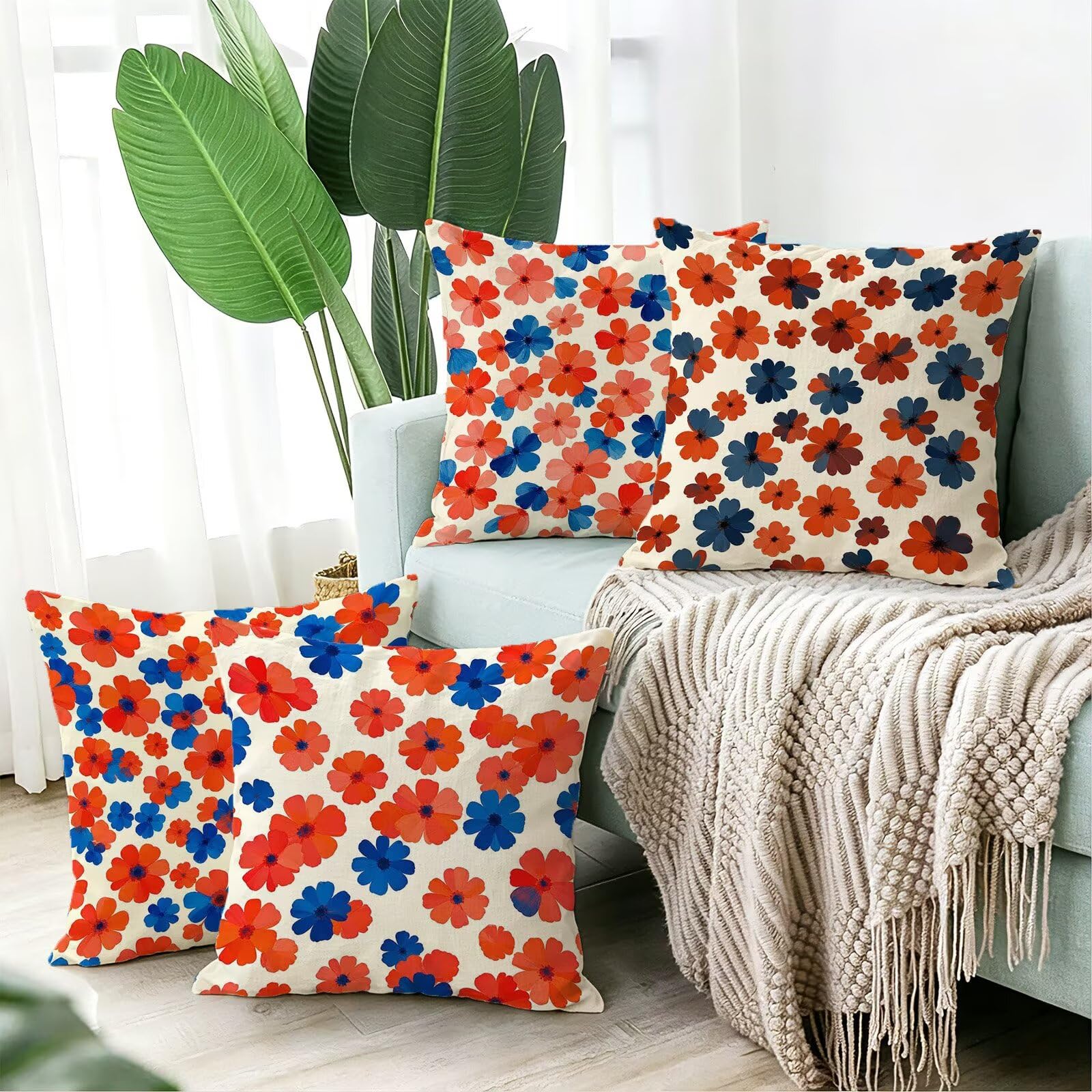 Rosso Federe Cuscini Divano 40x40cm, Cuscini da Esterno Set de 4, Cod-205